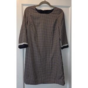 The Limited Navy White Shift Dress XS Geometric 3/4 Sleeve Zipper Accent